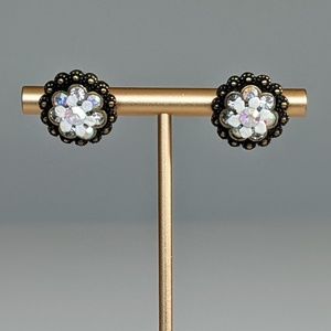 Round Michal Negrin-Style White Flower Earrings